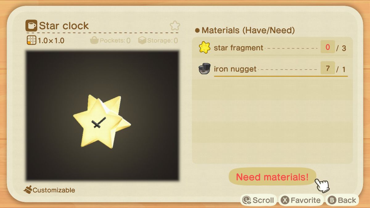 A recipe list for a Star Clock