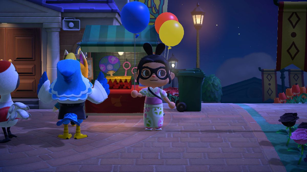 An Animal Crossing character holds a Blue Balloon