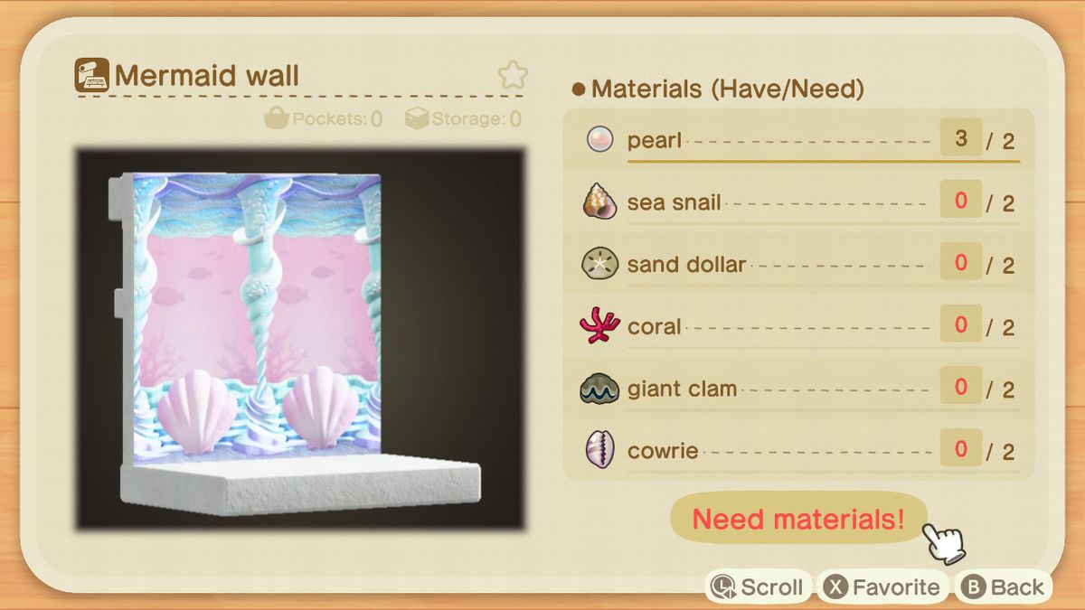 An Animal Crossing recipe for a Mermaid Wall