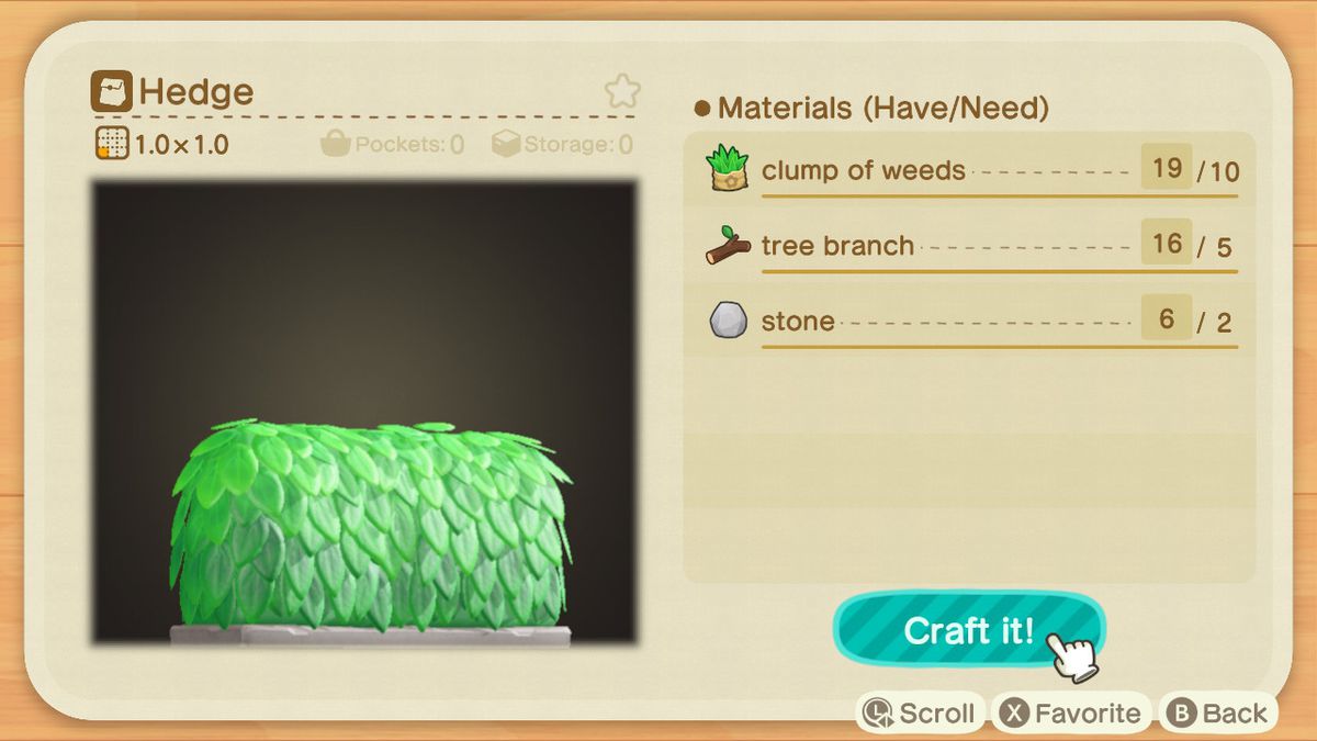 An Animal Crossing recipe for a Hedge