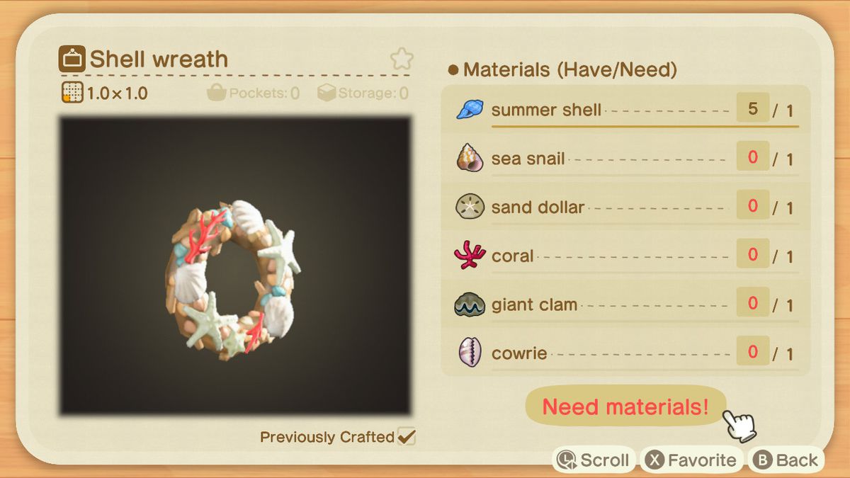 A recipe list for a Shell Wreath
