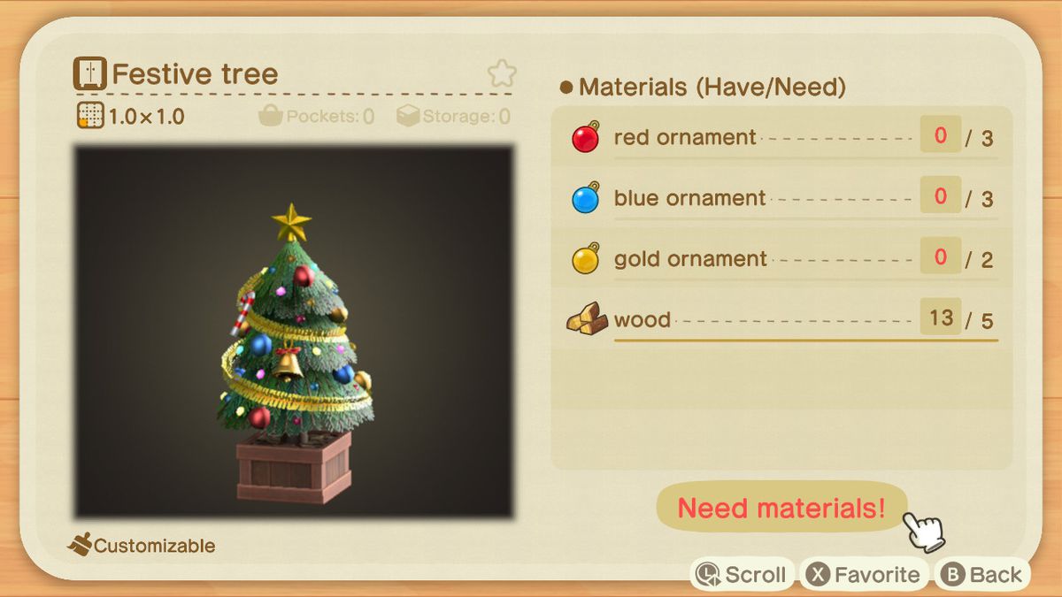 An Animal Crossing recipe for a Festive Tree