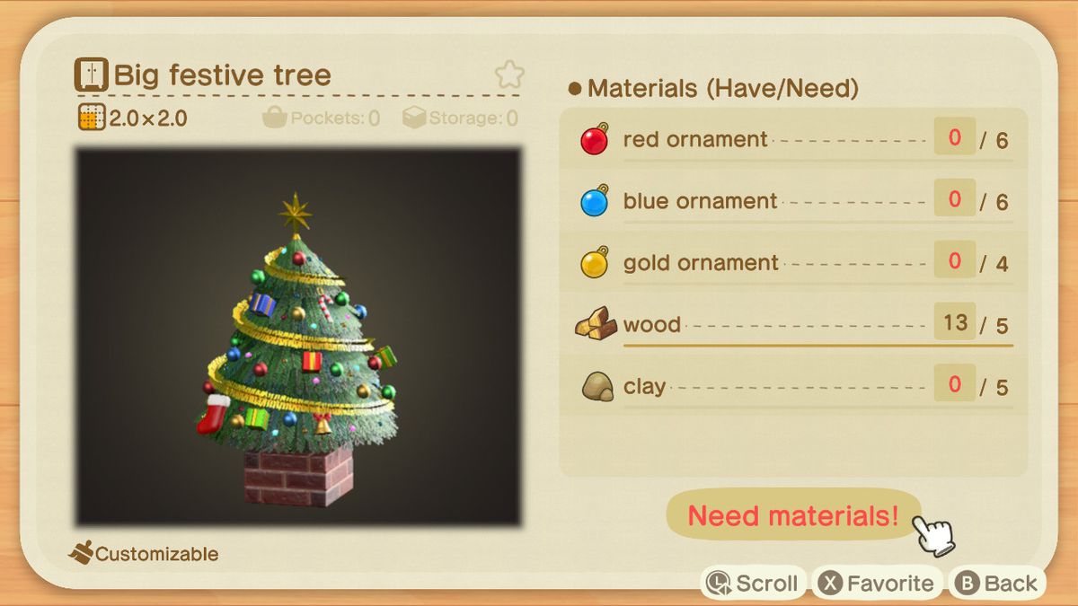 An Animal Crossing recipe for a Big Festive Tree